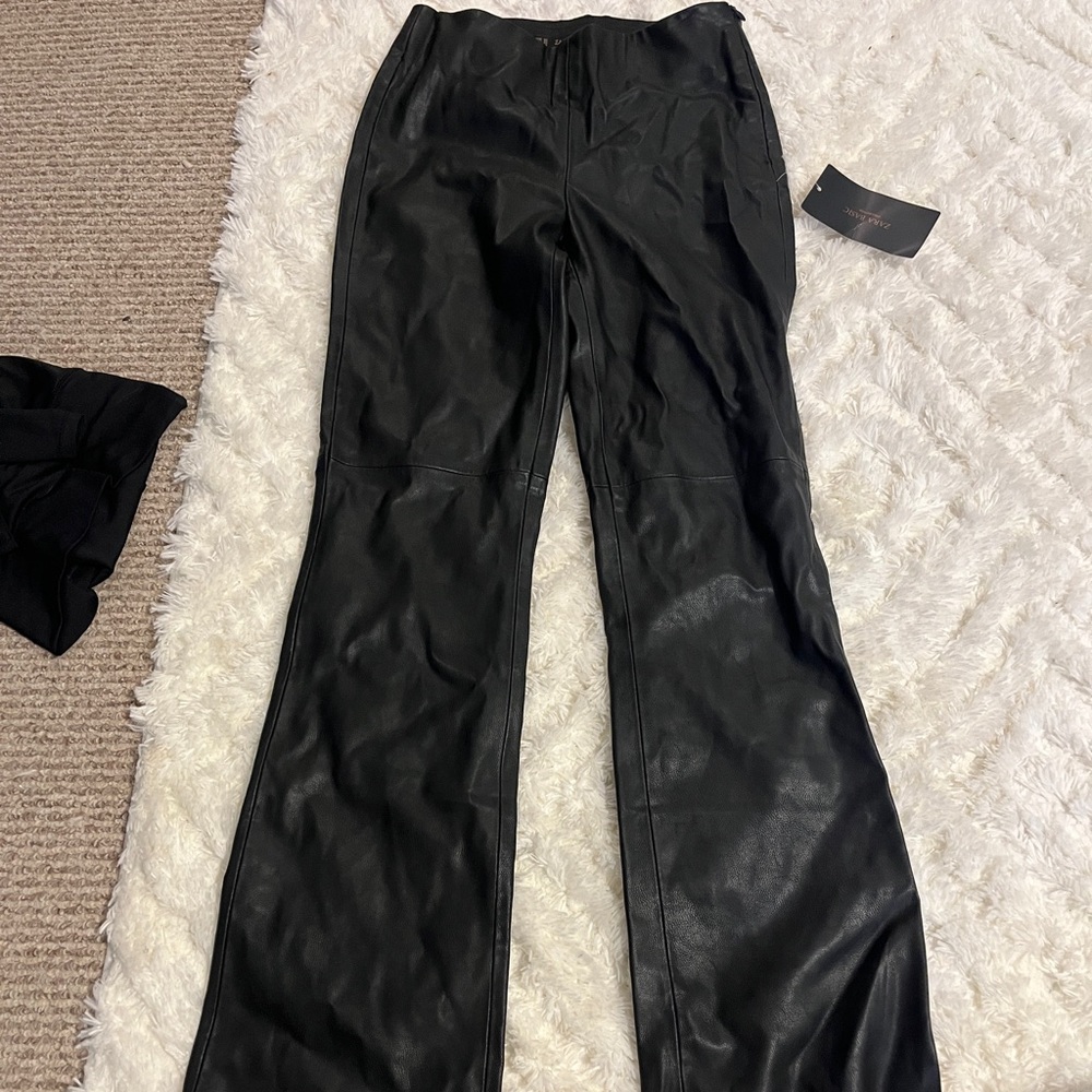 Zara fake leather bellbottom leggings